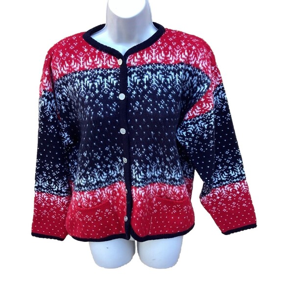 Tally Ho Vintage Nordic Holiday Christmas Cardigan Sweater Metal Buttons Medium - Picture 1 of 10